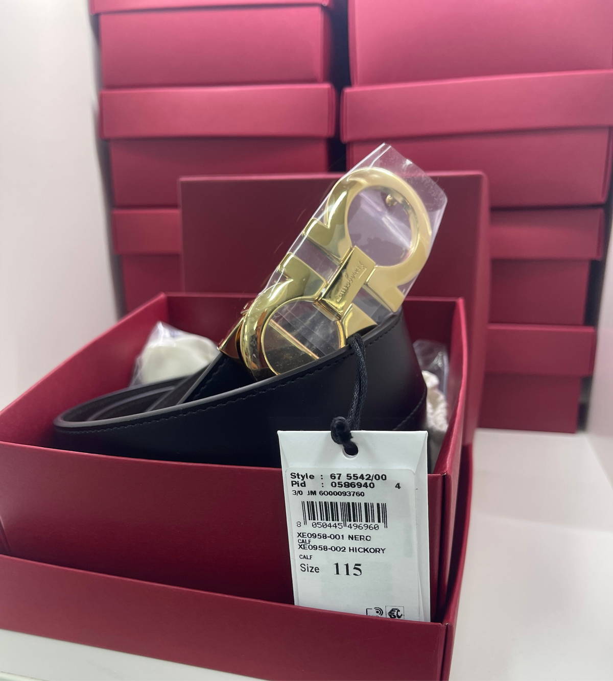 Ferragamo Belt 115cm NERO CALF HICKORY CALF (Gold buckle light black + brown)