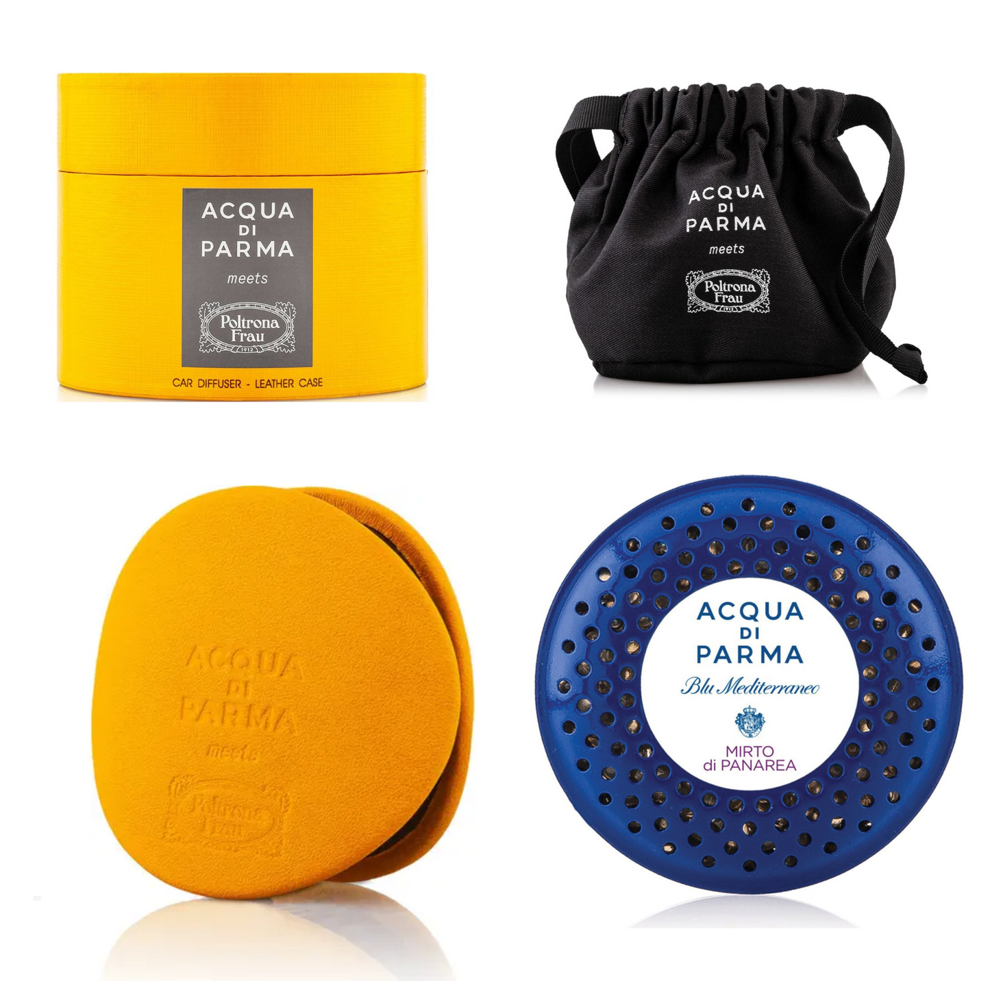 Shop now at Beauty Vendor Australia Online -ACQUA DI PARMA Yellow Car Diffuser Leather Case with Mirto di Panarea Car Diffuser (19g) - Refill - Premium Range from ACQUA DI PARMA - Just $239!