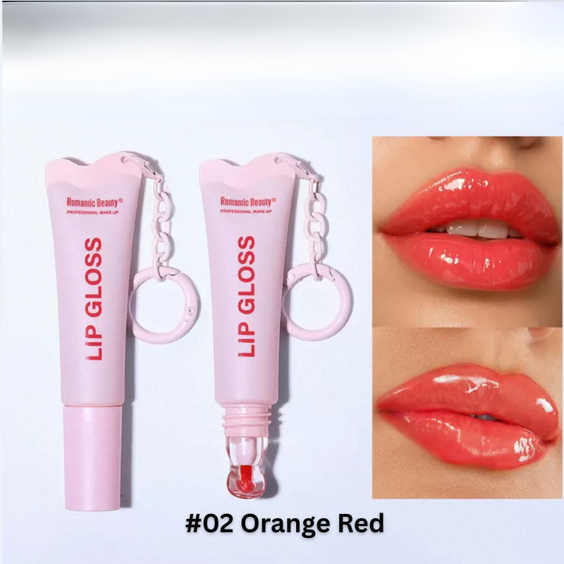 Romantic Beauty Professional Make-up Lip gloss with key Chain - #02 Orange Red
