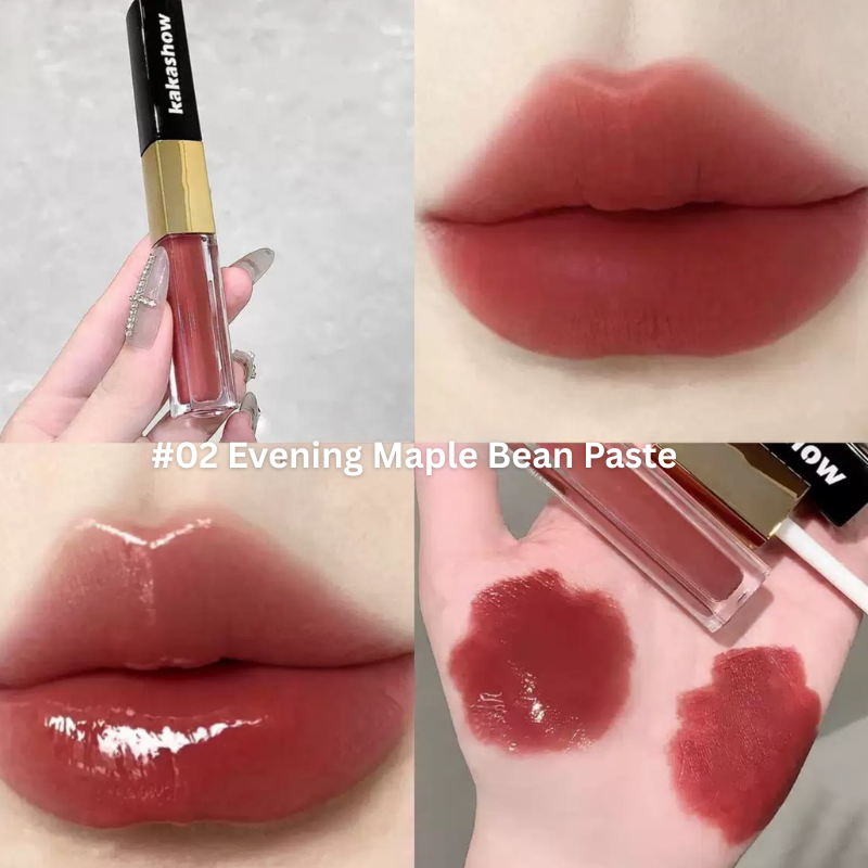 KAKASHOW Long Lasting Dual Head Matte & Shiney Lip gloss #02 Evening Maple Bean Paste