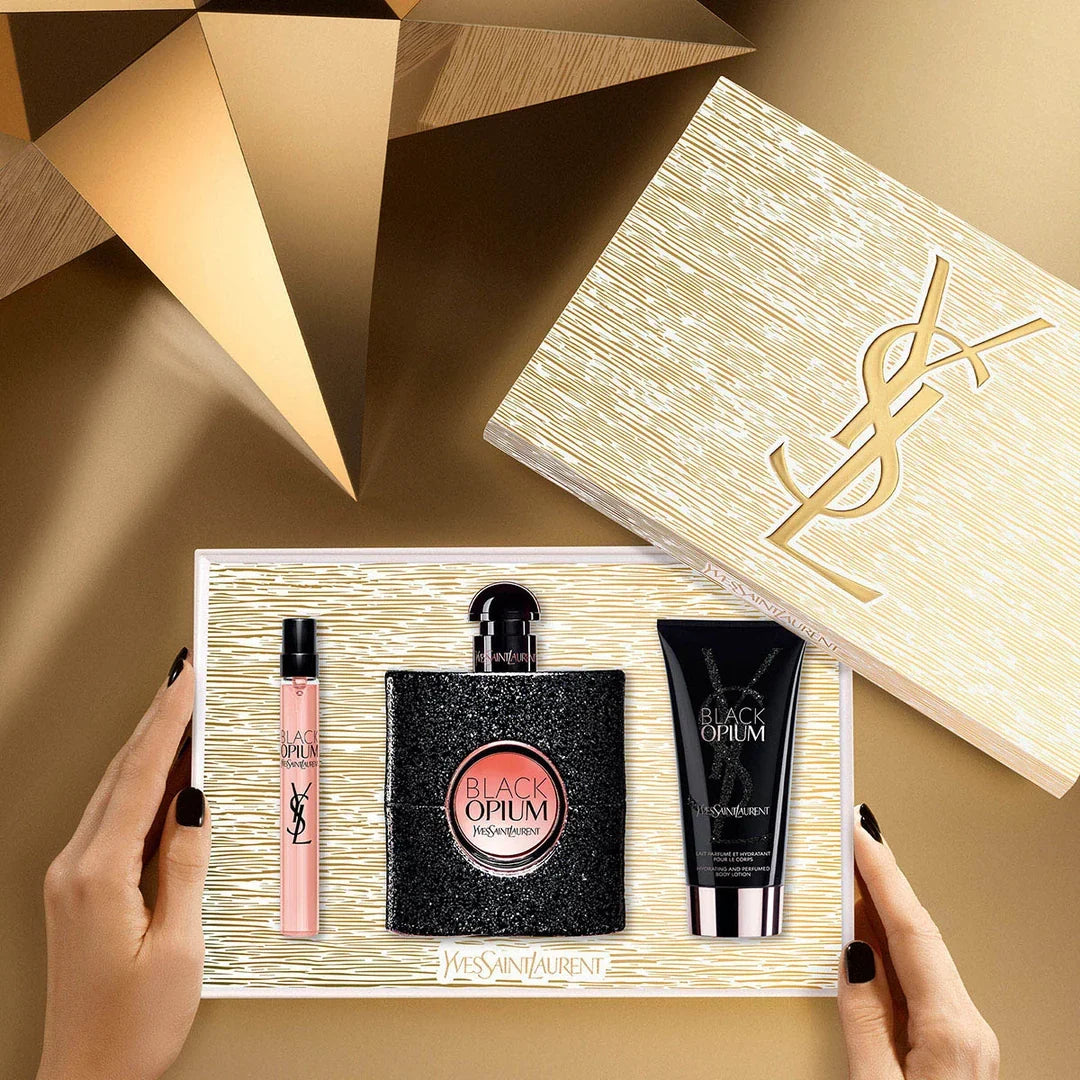 Yves Saint Laurent Black Opium Eau De Parfum 3pc Giftset ( 90ml EDP 10ml EDP 50ml Body Lotion)
