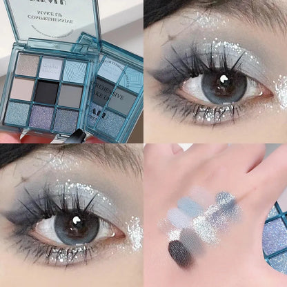 DIKALU Colorist Blue Mini 9 Colour Eyeshadow Palette Comprehensive Makeup Tray 7g