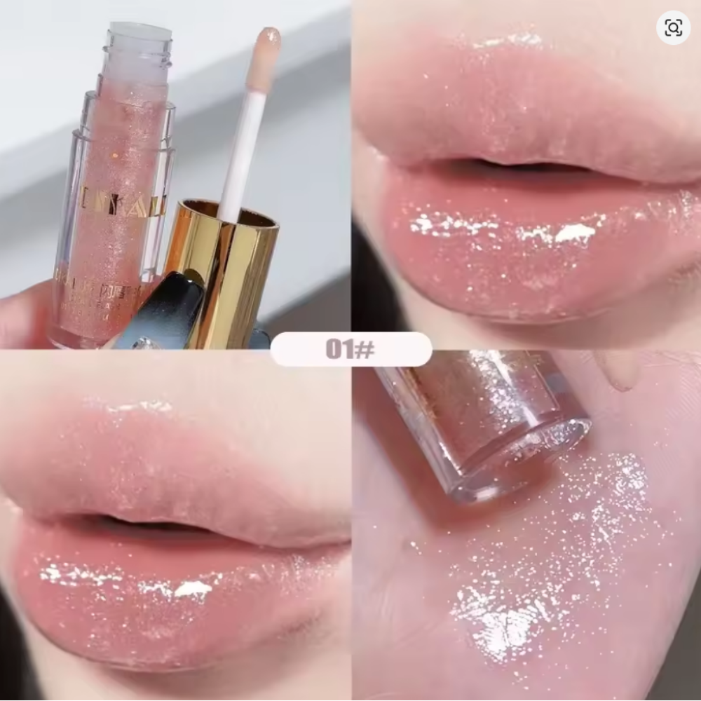 DIKALU Shave Ice Flash Lip Glaze #01 N1| Mirror Lip Gloss | Fine Shine | Transparent | Hydrating Non-Sticky Lipstick Paste