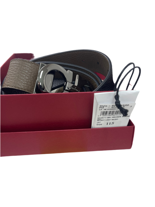 Ferragamo Belt 115cm BROWN SUGAR CALF NERO CALF (Village gray round skin black light strain)