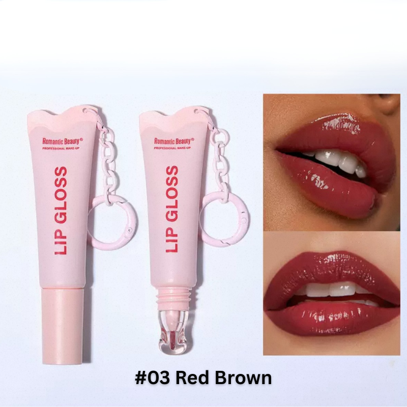 Romantic Beauty Professional Make-up Lip gloss with key Chain - #03 Red Brown
