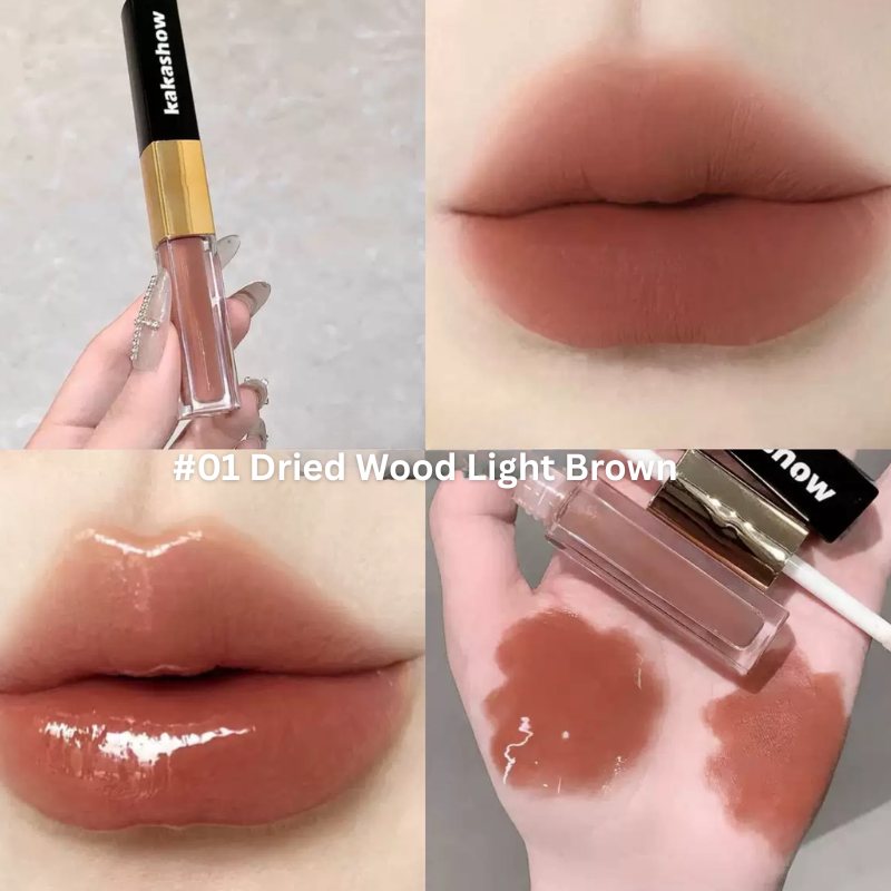 KAKASHOW Long Lasting Dual Head Matte & Shiney Lip gloss #01 Dried Wood Light Brown