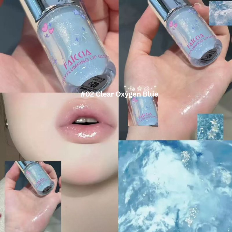 FAICCIA Lip Gloss Glassy Glaze Finish #02 Clear Oxygen Blue